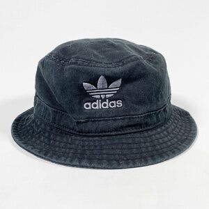 Adidas Bucket Hat Washed CottonBlack with Gray Tresfoil Logo in front Men's Hats